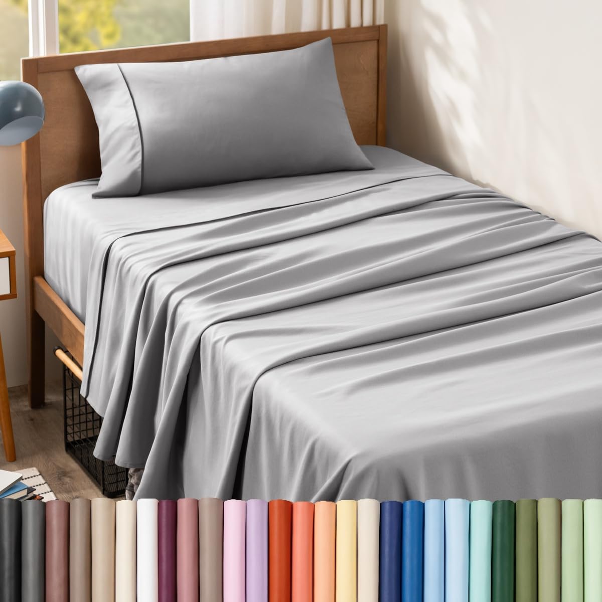 Bare Home Queen Sheet Set - 1800 Ultra-Soft (Queen, Grey)