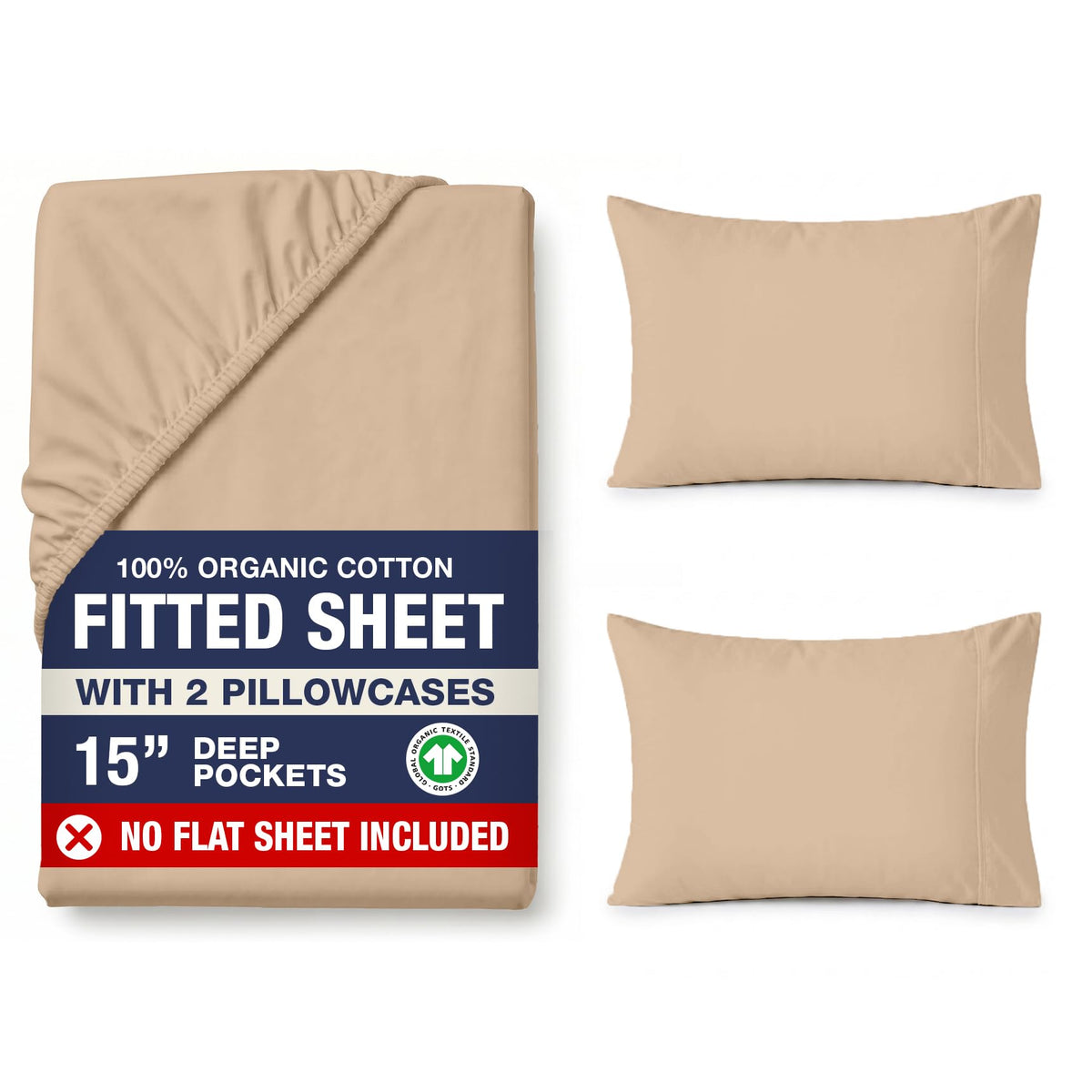 LANE LINEN 100% Organic Cotton Fitted Sheet Queen, 15" Deep Pocket Snug Fit Fully Elasticized Naturally Temperature Regulating Soft & Comfy Deep Pocket Queen - White (+Pillowcases)