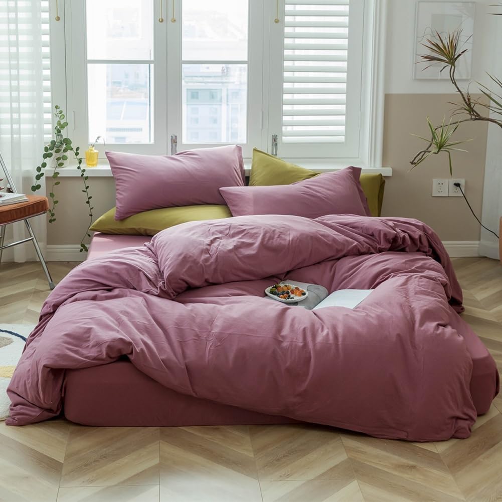 Purple Bedding Duvet Cover King 3 Pieces Pale Mauve Duvet Cover Boho Solid Bedding Set Luxury Soft Jersey Knit Cotton Comforter Cover with 2 Pillowcases Breathable Comfy Mauve Color Bedding Set