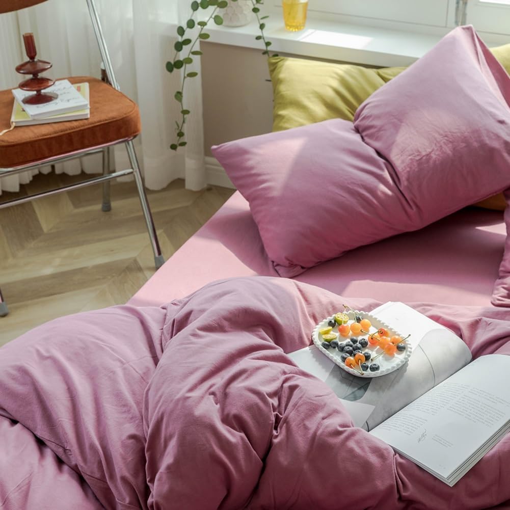 Purple Bedding Duvet Cover King 3 Pieces Pale Mauve Duvet Cover Boho Solid Bedding Set Luxury Soft Jersey Knit Cotton Comforter Cover with 2 Pillowcases Breathable Comfy Mauve Color Bedding Set