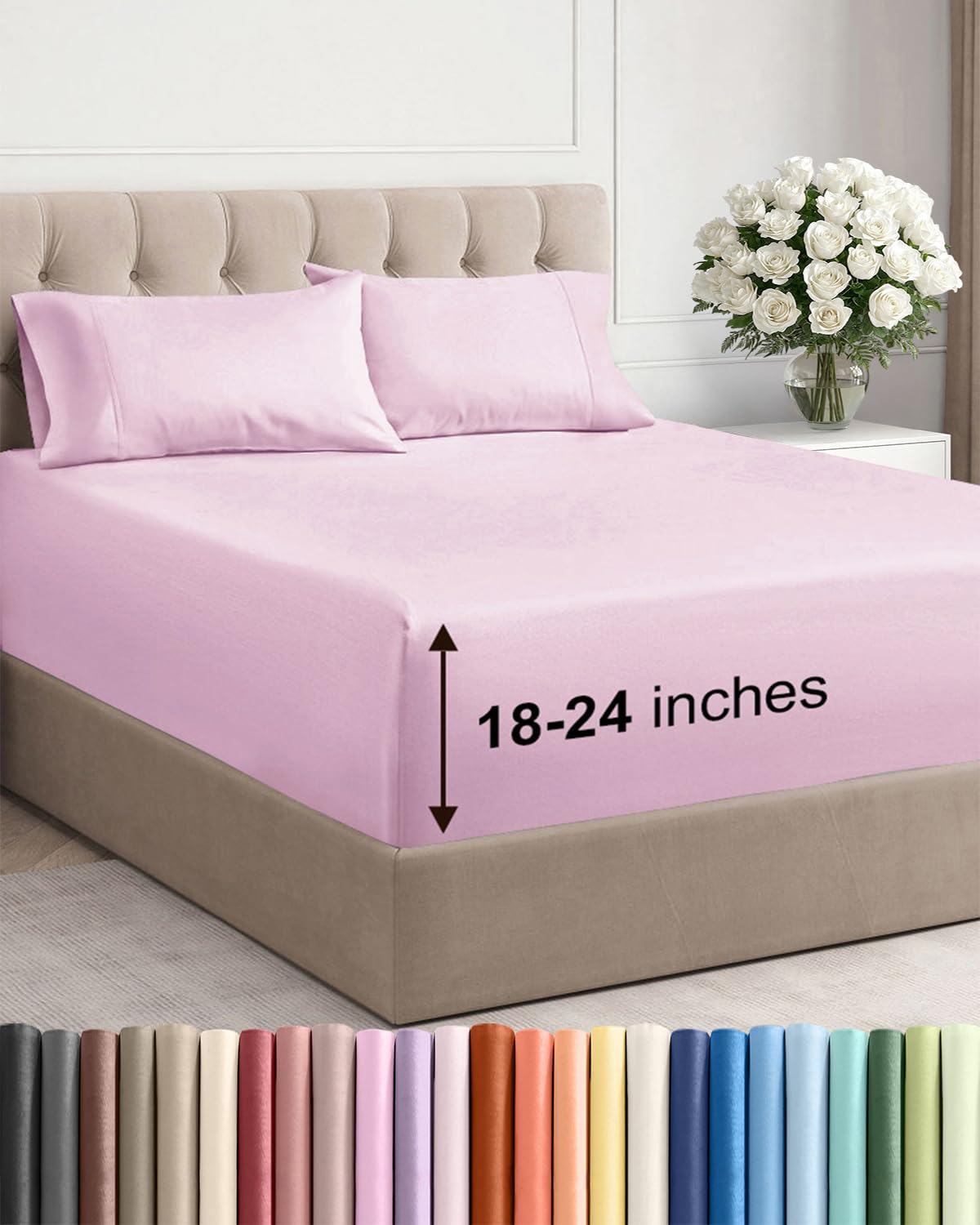 Extra Deep Queen Sheet Set - 6 Piece Breathable and Cooling Sheets - Grey