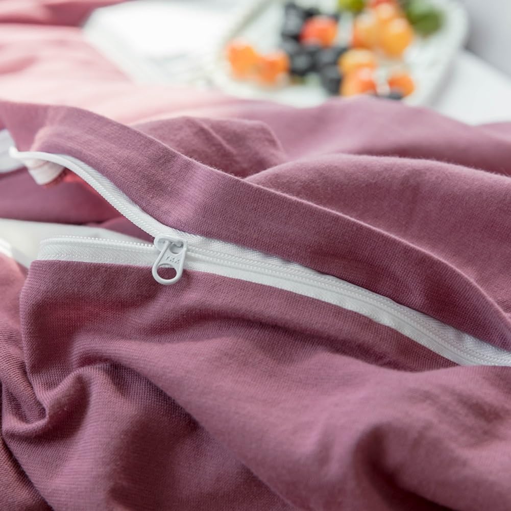Purple Bedding Duvet Cover King 3 Pieces Pale Mauve Duvet Cover Boho Solid Bedding Set Luxury Soft Jersey Knit Cotton Comforter Cover with 2 Pillowcases Breathable Comfy Mauve Color Bedding Set