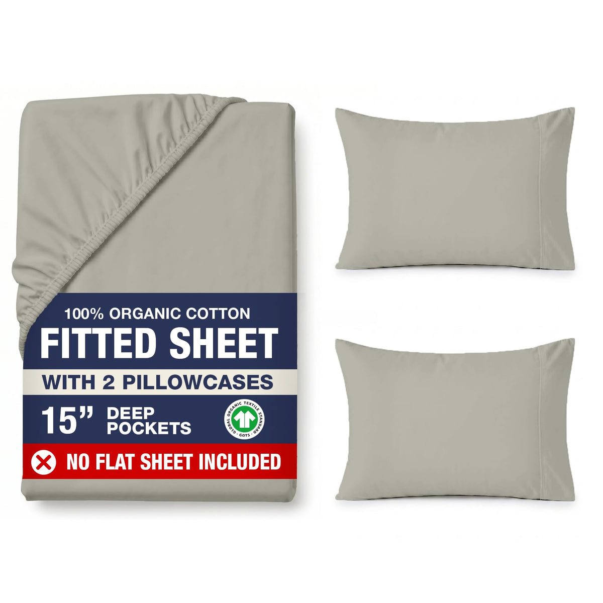 LANE LINEN 100% Organic Cotton Fitted Sheet Queen, 15" Deep Pocket Snug Fit Fully Elasticized Naturally Temperature Regulating Soft & Comfy Deep Pocket Queen - White (+Pillowcases)