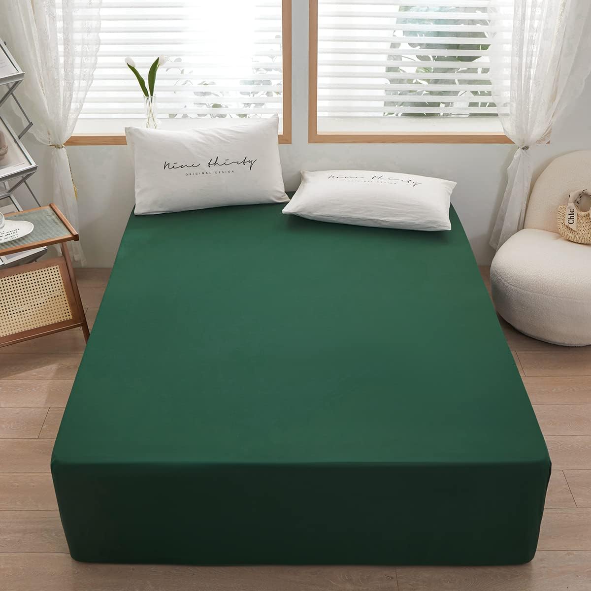 Bedding Queen Size Fitted Sheet Only- Bottom Mattress Fitted Sheet-Fits 15inches Deep Pocket Mattress-Soft and Microfibe-Shrinkage and Fade Resistantr-Easy Care-Dark Green
