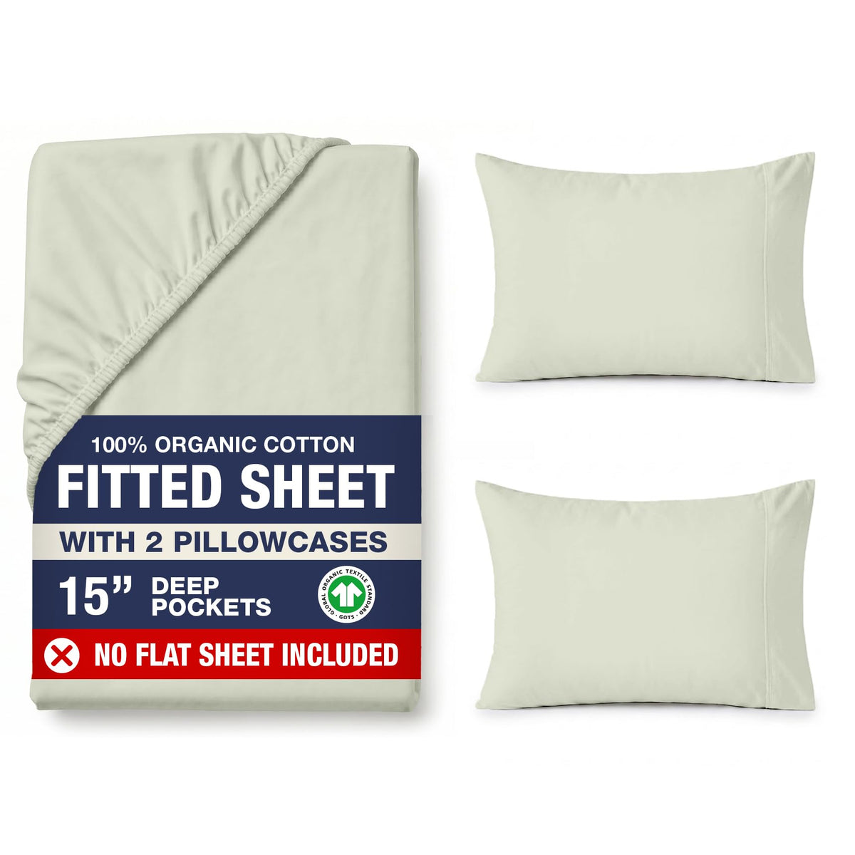 LANE LINEN 100% Organic Cotton Fitted Sheet Queen, 15" Deep Pocket Snug Fit Fully Elasticized Naturally Temperature Regulating Soft & Comfy Deep Pocket Queen - White (+Pillowcases)