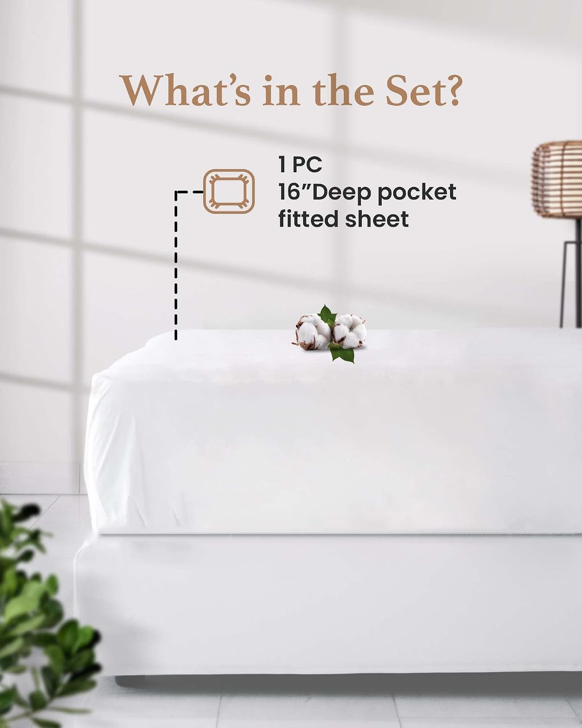 800 TC King Fitted Sheet Only, 100% Egyptian Cotton Fitted Sheet - White