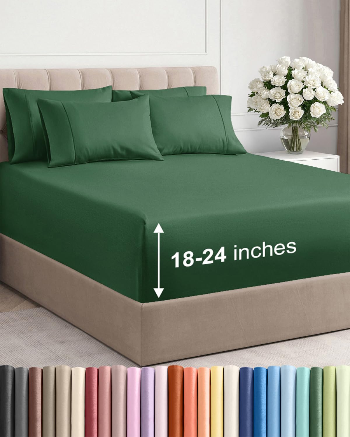 Extra Deep Queen Sheet Set - 6 Piece Breathable and Cooling Sheets - Grey