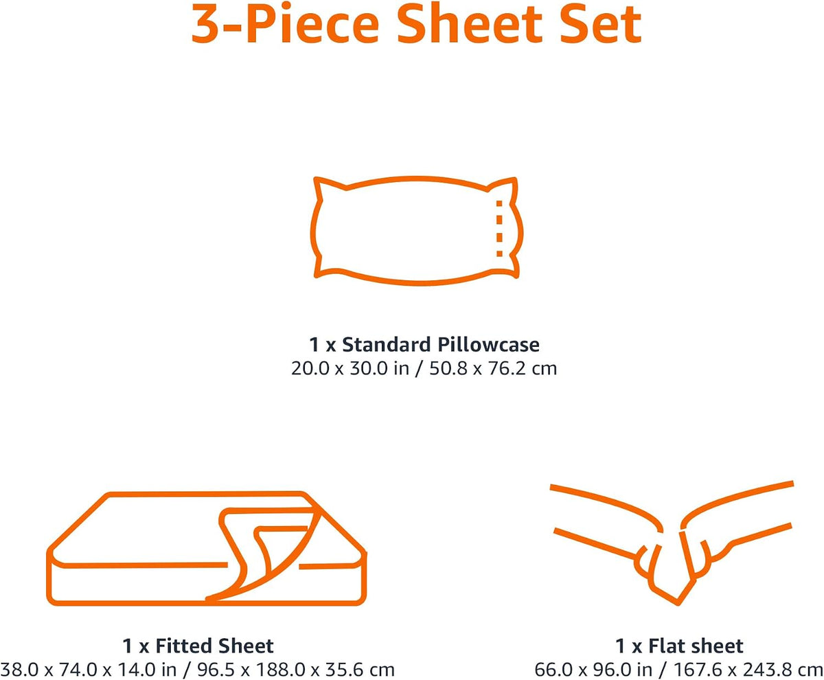 Amazon Basics Kid's Soft, Breathable, Machine Washable Microfiber 3-Piece Sheet Set with Pillowcase, Twin, Red, Solid