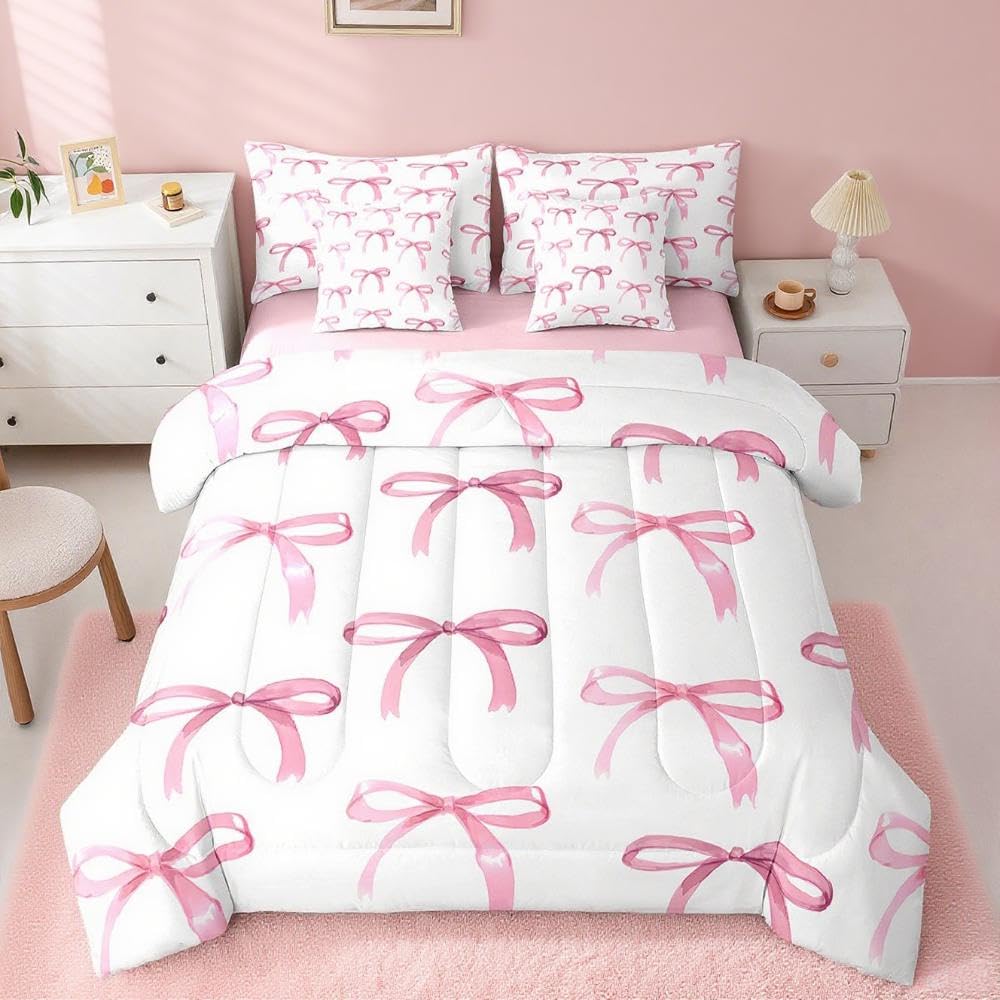 Feelyou Cute Leopard Bedding Set for All Season Cheetah 7 Pieces Comforter Sets Full Size Teens Room Decor Pink Animal Print Bed in a Bag with Comforter, Sheets, Pillowcases & Cushion Cover