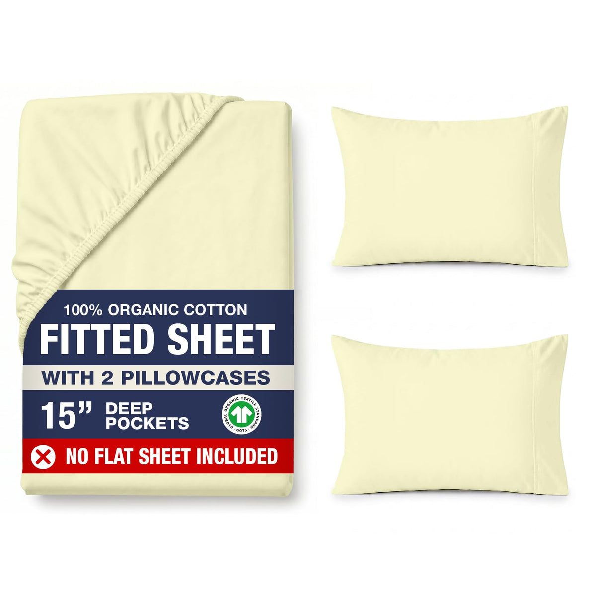 LANE LINEN 100% Organic Cotton Fitted Sheet Queen, 15" Deep Pocket Snug Fit Fully Elasticized Naturally Temperature Regulating Soft & Comfy Deep Pocket Queen - White (+Pillowcases)