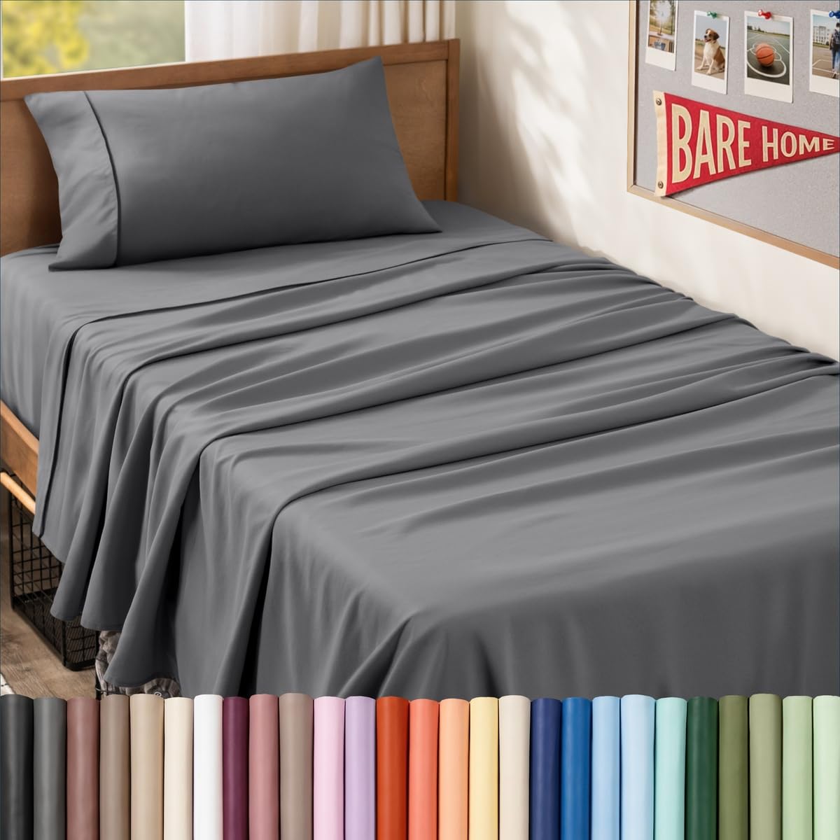 Bare Home Queen Sheet Set - 1800 Ultra-Soft (Queen, Grey)