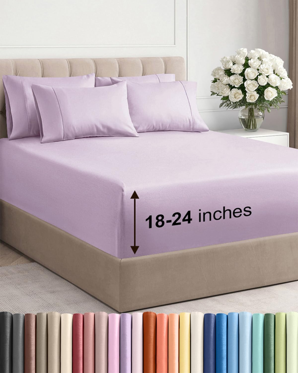 Extra Deep Queen Sheet Set - 6 Piece Breathable and Cooling Sheets - Grey