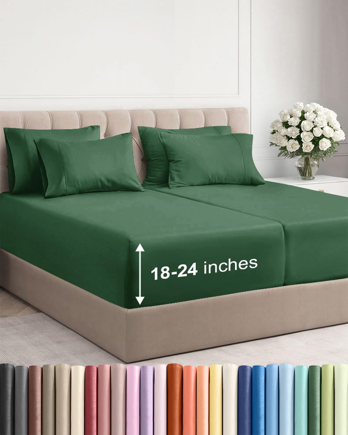 Extra Deep Queen Sheet Set - 6 Piece Breathable and Cooling Sheets - Grey