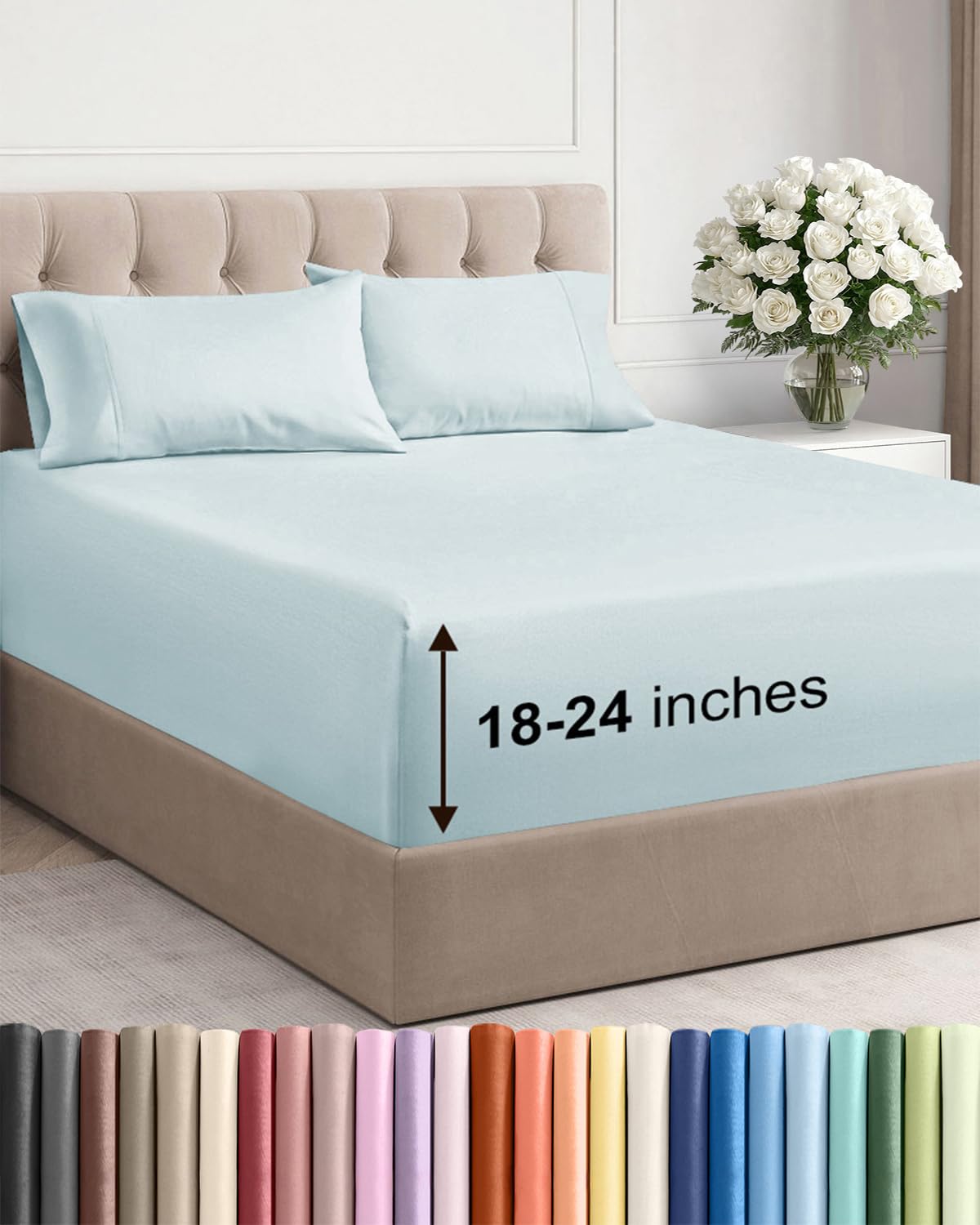 Extra Deep Queen Sheet Set - 6 Piece Breathable and Cooling Sheets - Grey