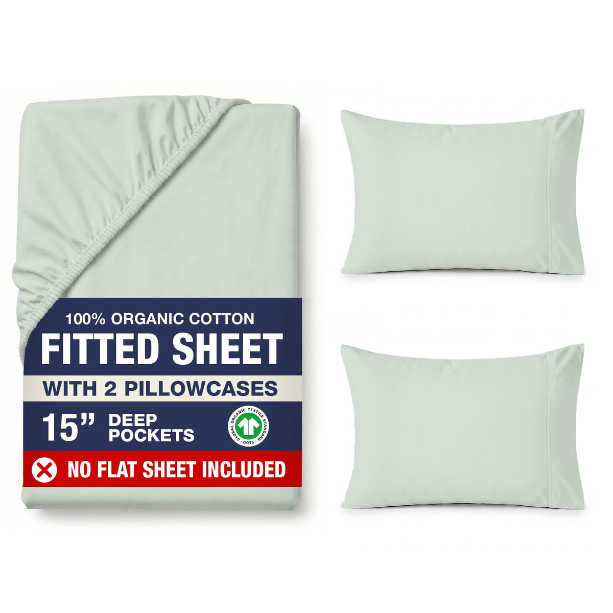 LANE LINEN 100% Organic Cotton Fitted Sheet Queen, 15" Deep Pocket Snug Fit Fully Elasticized Naturally Temperature Regulating Soft & Comfy Deep Pocket Queen - White (+Pillowcases)
