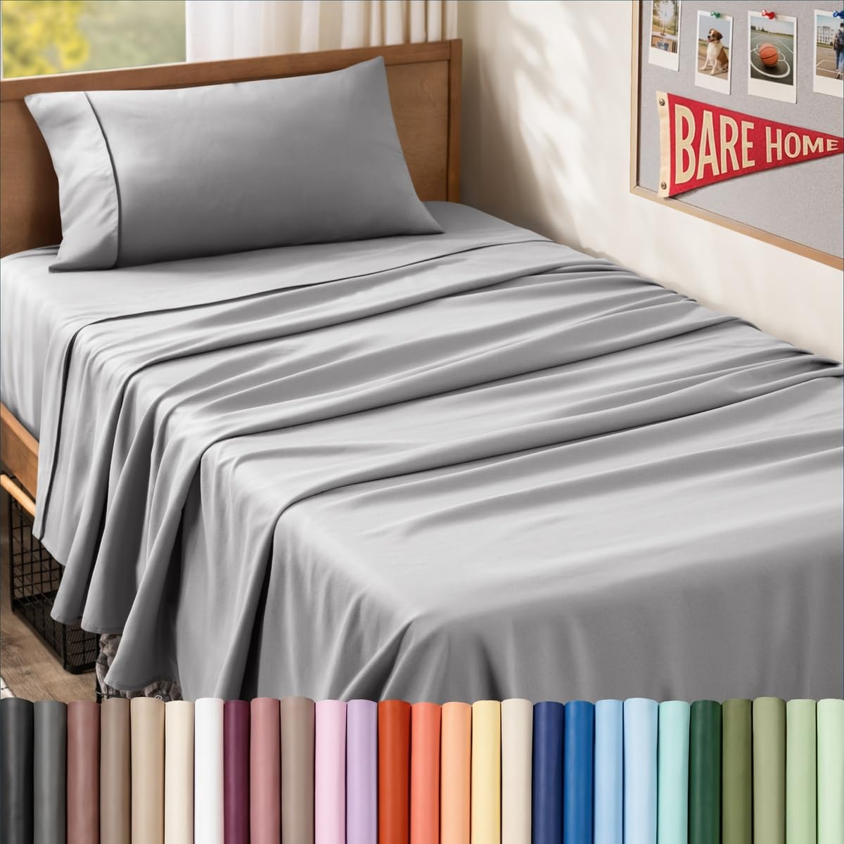 Bare Home Queen Sheet Set - 1800 Ultra-Soft (Queen, Grey)