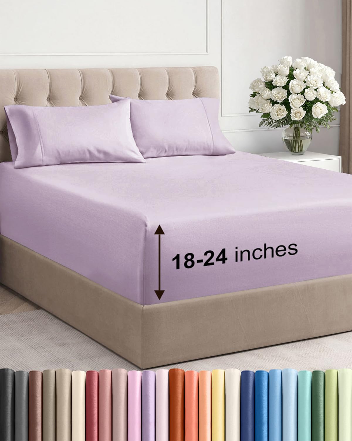 Extra Deep Queen Sheet Set - 6 Piece Breathable and Cooling Sheets - Grey
