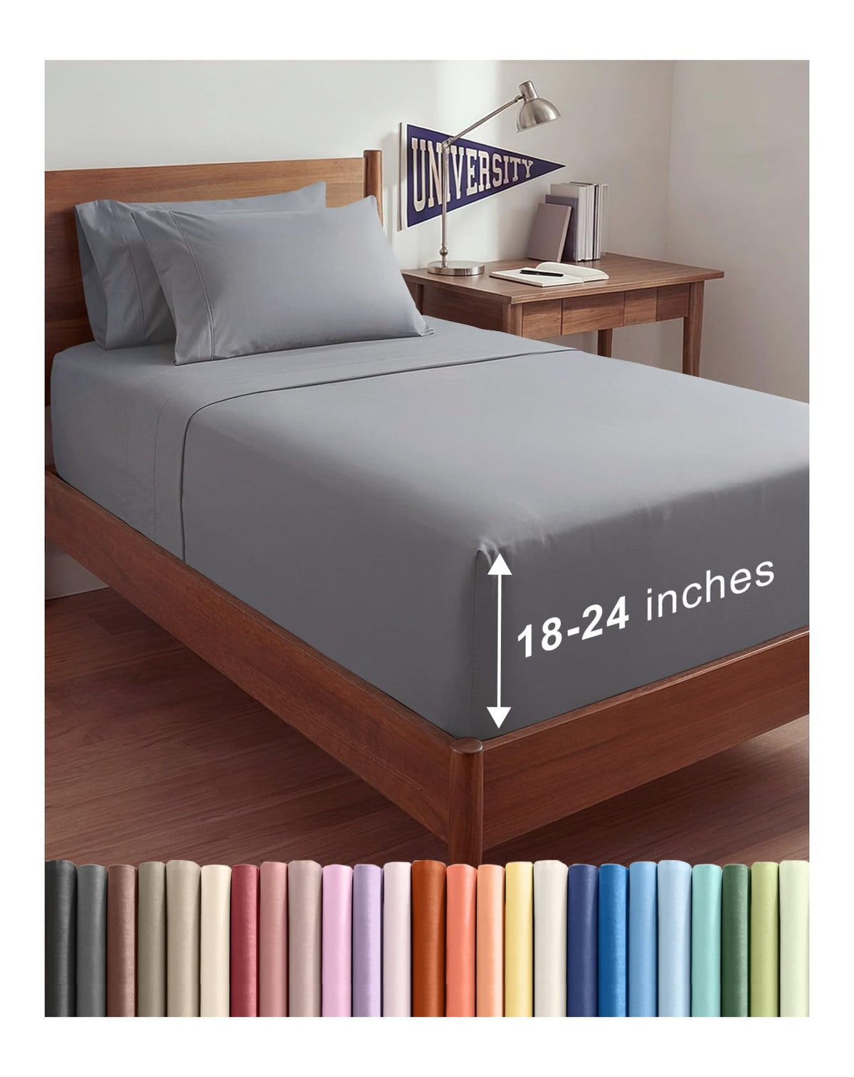 Extra Deep Queen Sheet Set - 6 Piece Breathable and Cooling Sheets - Grey