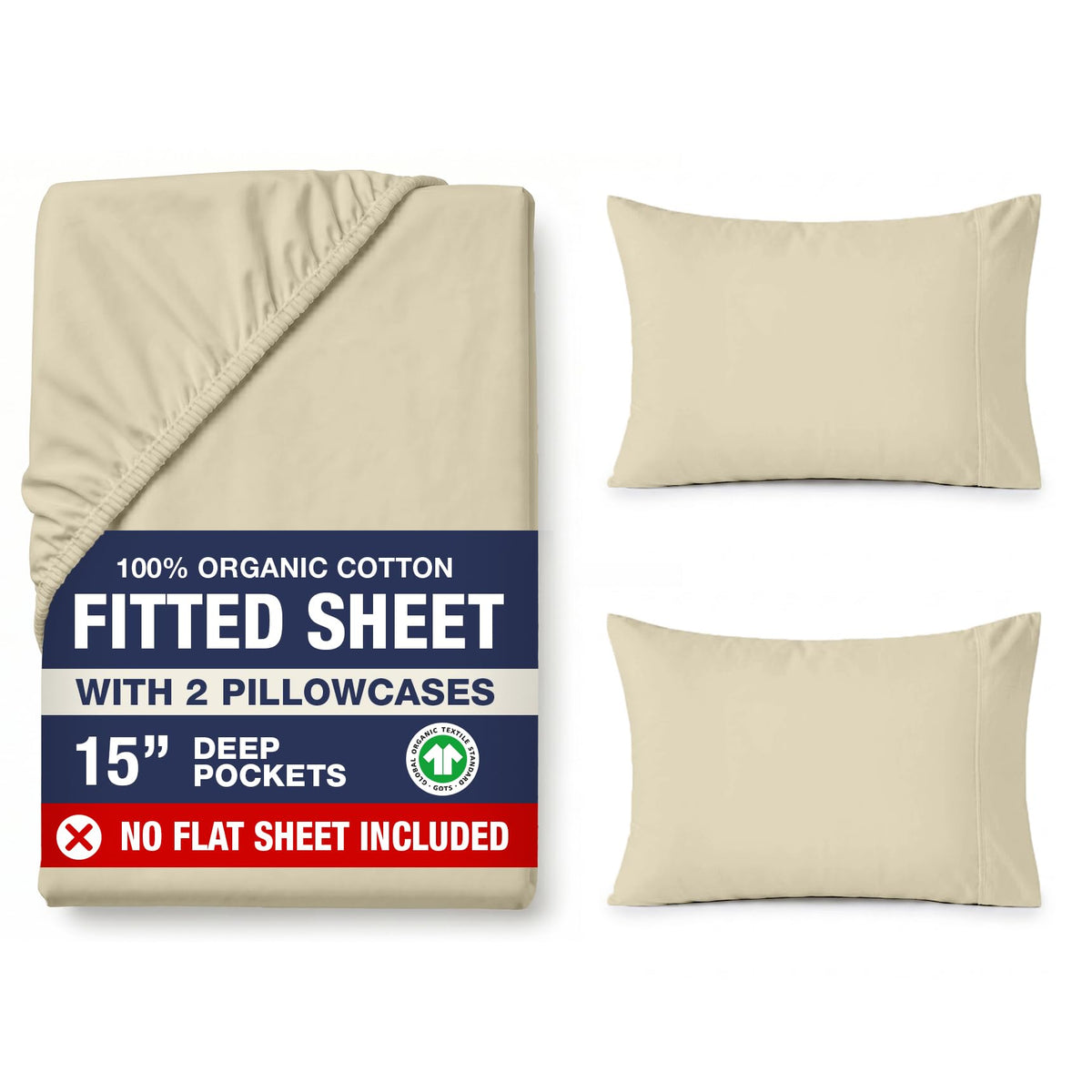 LANE LINEN 100% Organic Cotton Fitted Sheet Queen, 15" Deep Pocket Snug Fit Fully Elasticized Naturally Temperature Regulating Soft & Comfy Deep Pocket Queen - White (+Pillowcases)