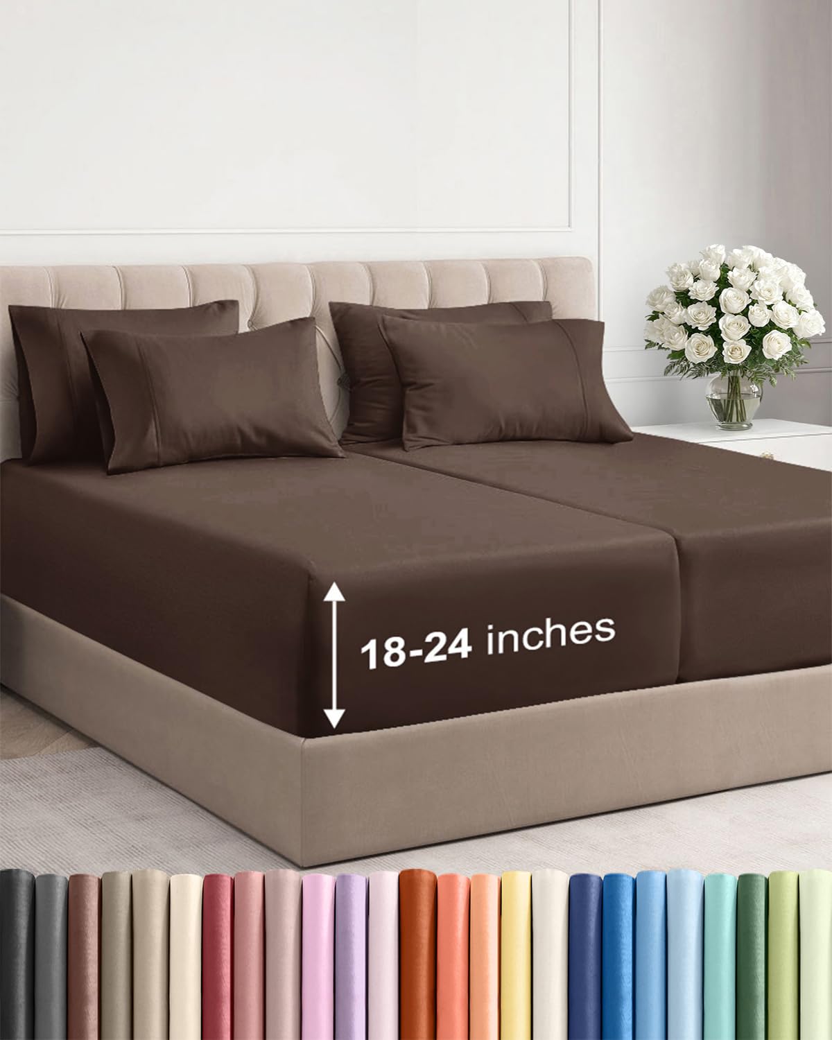 Extra Deep Queen Sheet Set - 6 Piece Breathable and Cooling Sheets - Grey