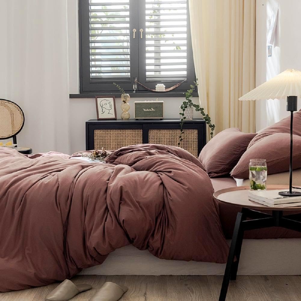 Purple Bedding Duvet Cover King 3 Pieces Pale Mauve Duvet Cover Boho Solid Bedding Set Luxury Soft Jersey Knit Cotton Comforter Cover with 2 Pillowcases Breathable Comfy Mauve Color Bedding Set