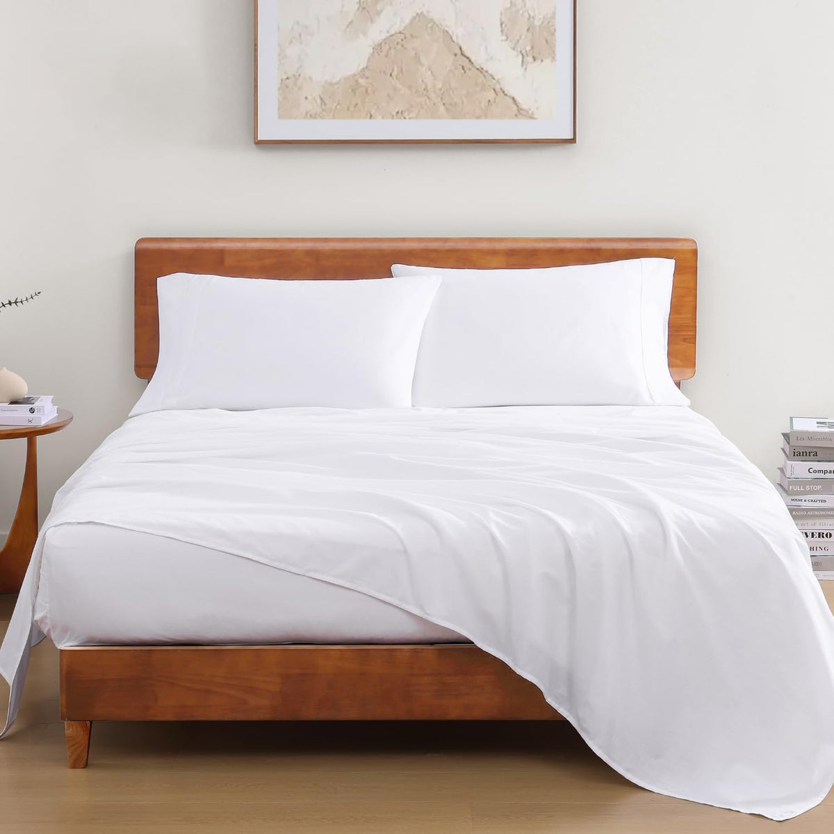 LANE LINEN 100% Organic Cotton Fitted Sheet Queen, 15" Deep Pocket Snug Fit Fully Elasticized Naturally Temperature Regulating Soft & Comfy Deep Pocket Queen - White (+Pillowcases)