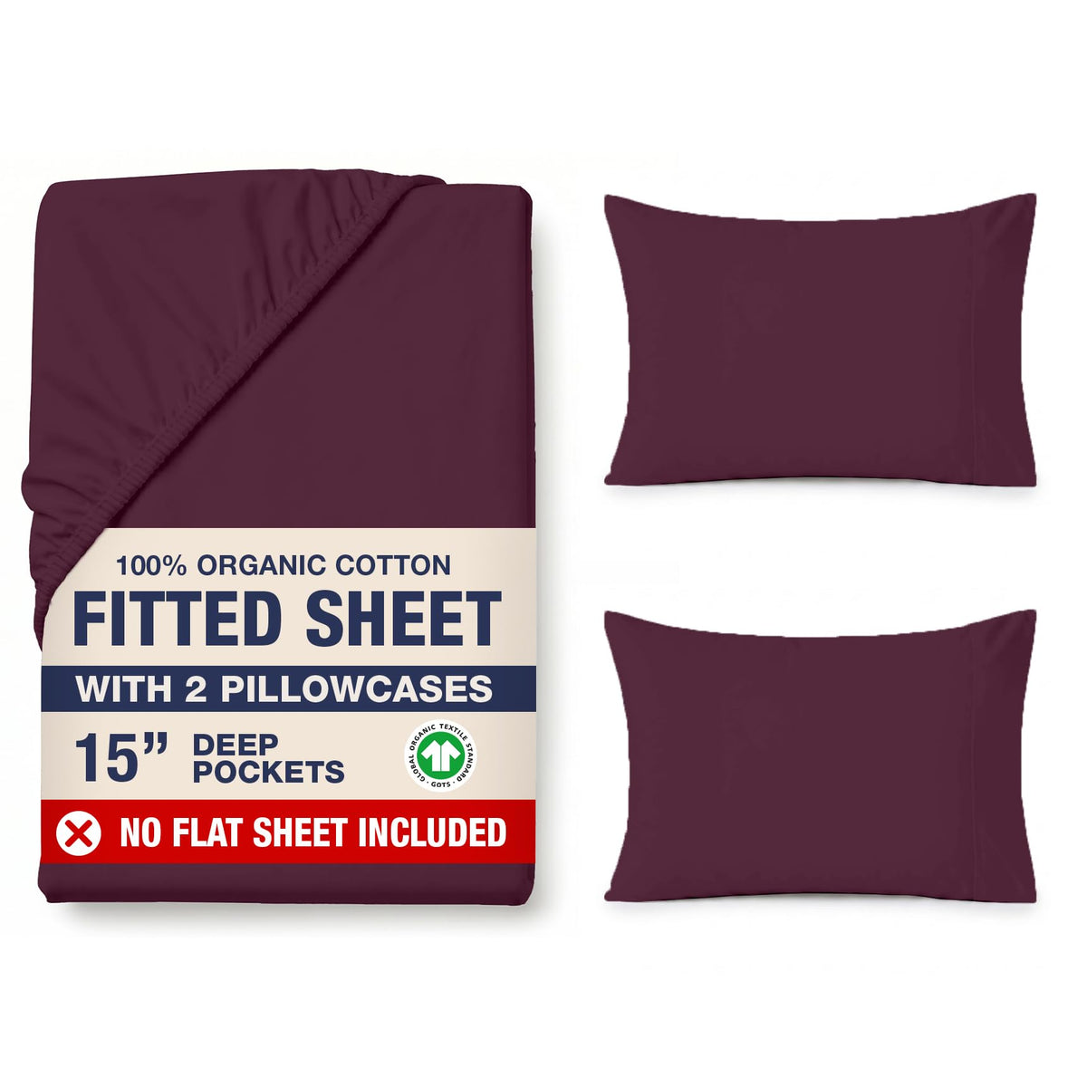 LANE LINEN 100% Organic Cotton Fitted Sheet Queen, 15" Deep Pocket Snug Fit Fully Elasticized Naturally Temperature Regulating Soft & Comfy Deep Pocket Queen - White (+Pillowcases)