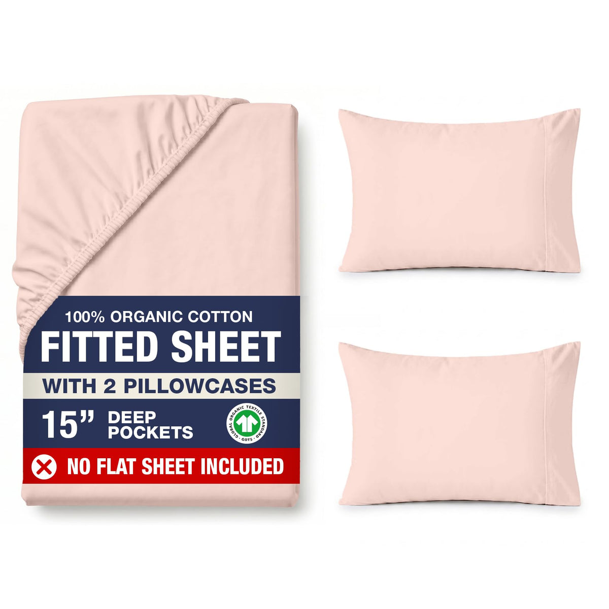 LANE LINEN 100% Organic Cotton Fitted Sheet Queen, 15" Deep Pocket Snug Fit Fully Elasticized Naturally Temperature Regulating Soft & Comfy Deep Pocket Queen - White (+Pillowcases)