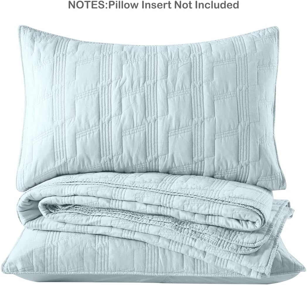 HORIMOTE HOME 100% Cotton Quilt Set Queen Size, Baby Blue Pre-Washed 3-Piece Bedspread Coverlet Set, Cozy Lightweight Stitching Bedding Cover with 2 Shams in Geometric Pattern for All Season