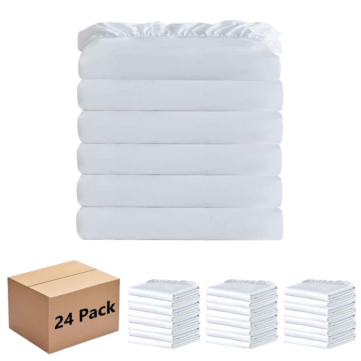 CULVE White Twin Fitted Sheet 6 Pack Bulk, Deep Pocket Microfiber, 39x75