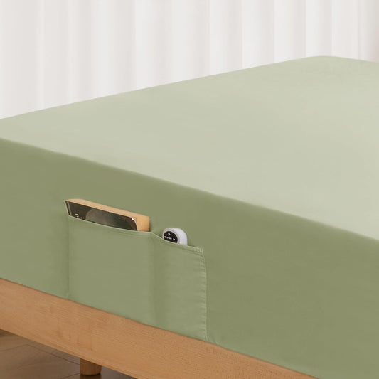 ALYVIA SPRING Twin Fitted Sheet with Side Pocket, Sage, 39x75