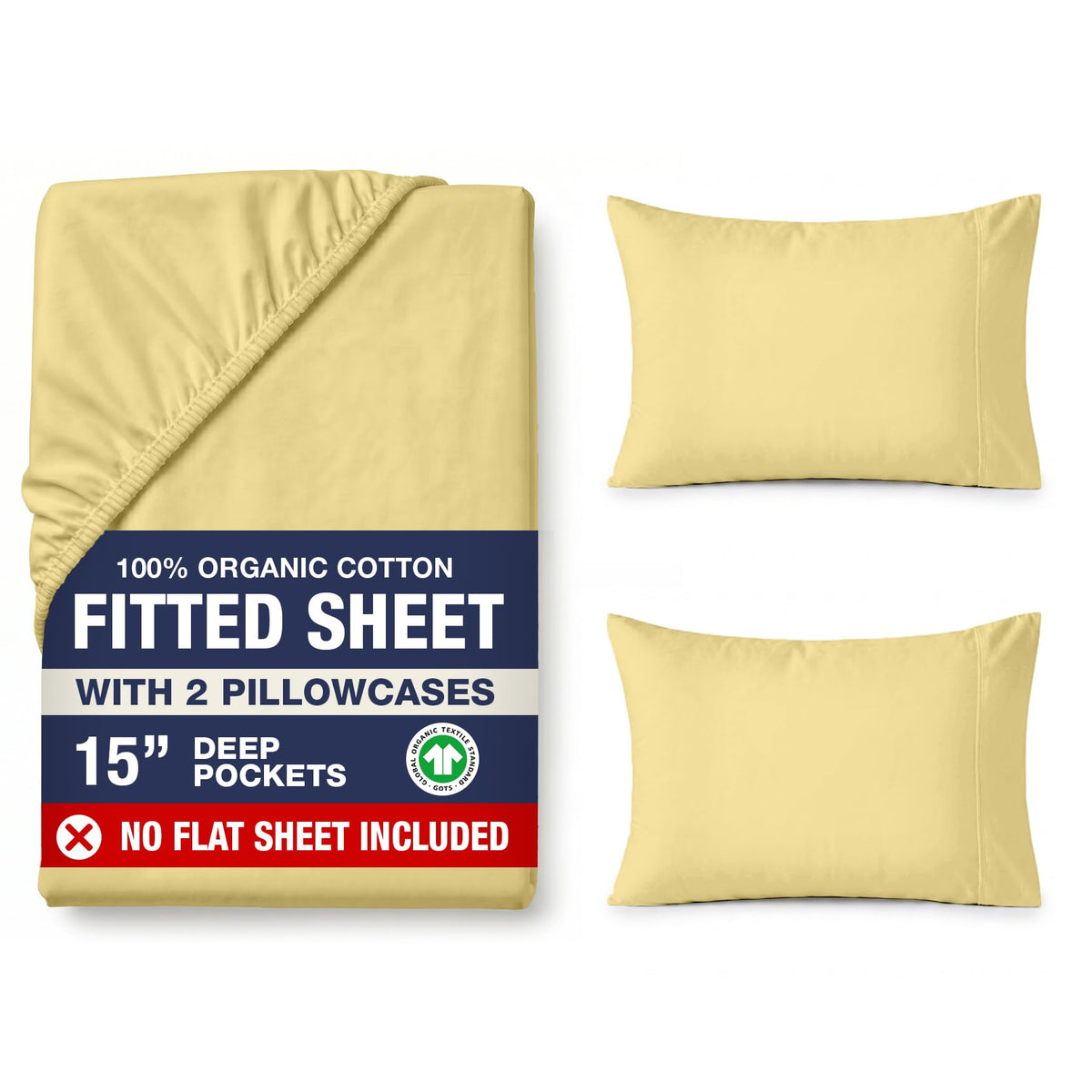 LANE LINEN 100% Organic Cotton Fitted Sheet Queen, 15" Deep Pocket Snug Fit Fully Elasticized Naturally Temperature Regulating Soft & Comfy Deep Pocket Queen - White (+Pillowcases)