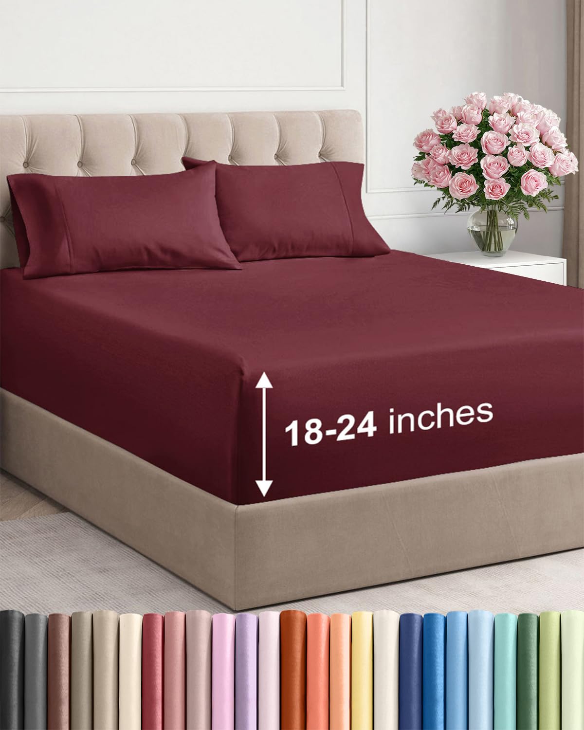 Extra Deep Queen Sheet Set - 6 Piece Breathable and Cooling Sheets - Grey