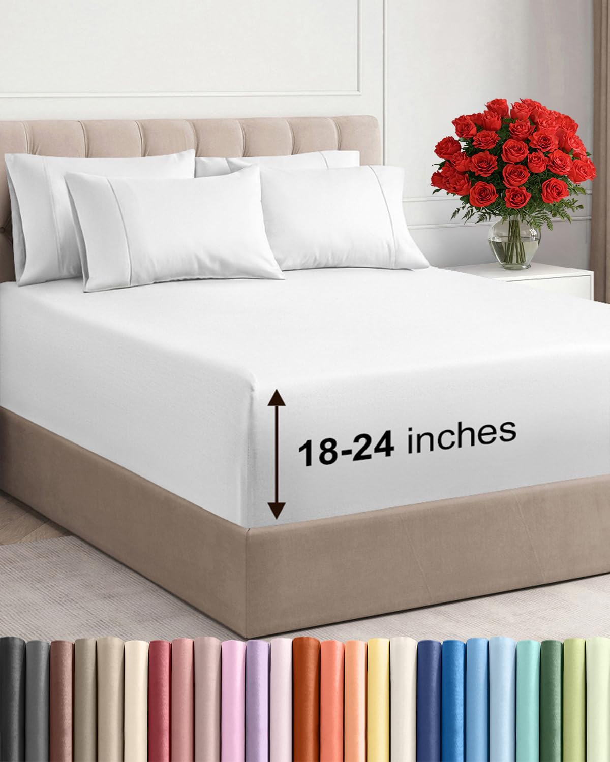 Extra Deep Queen Sheet Set - 6 Piece Breathable and Cooling Sheets - Grey