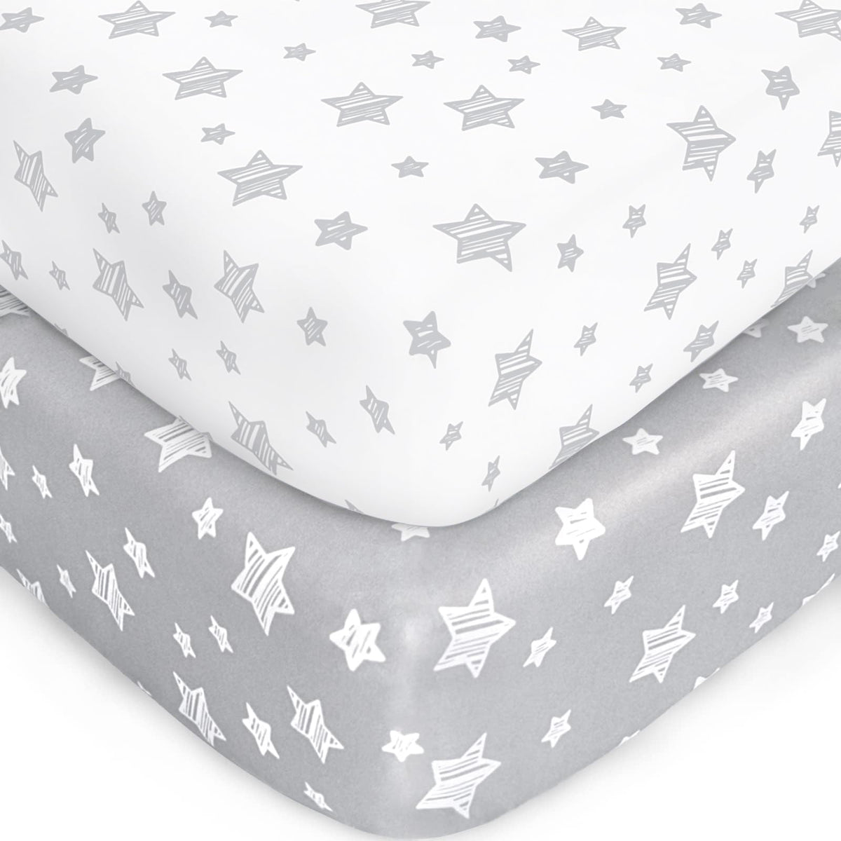 Pack and Play Sheets, 2 Pack Mini Crib Sheets, Stretchy Playard Fitted Sheet, Compatible with Graco Pack n Play, Soft and Breathable Material, Stars & Bunny