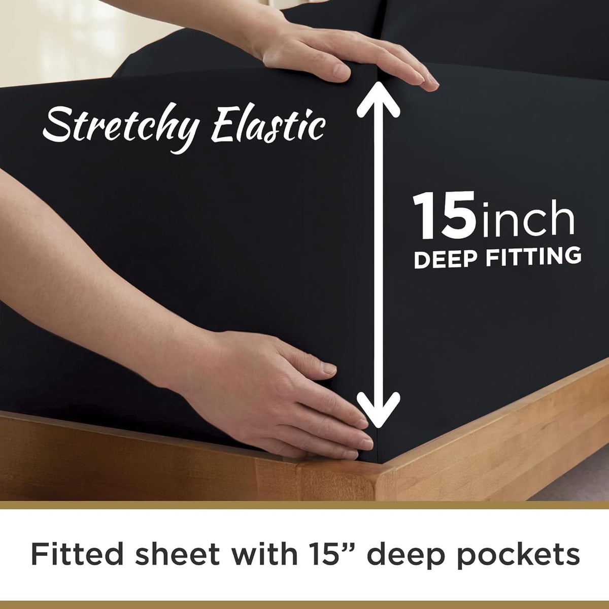 Full XL Microfiber Fitted Sheets, 2-Pack,15" Deep Pocket, Black