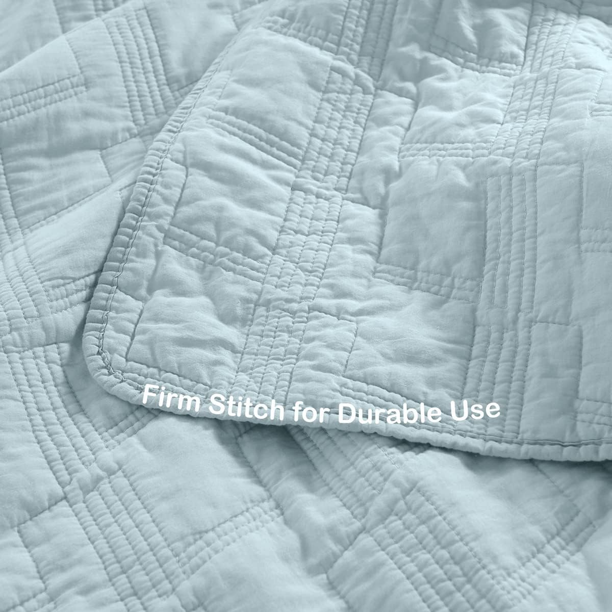 HORIMOTE HOME 100% Cotton Quilt Set Queen Size, Baby Blue Pre-Washed 3-Piece Bedspread Coverlet Set, Cozy Lightweight Stitching Bedding Cover with 2 Shams in Geometric Pattern for All Season