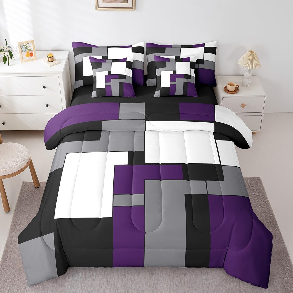 Erosebridal 7 Pcs Rustic Cow Comforter Set King Size,Western Texas Star Bed in a Bag with Flat Fitted Sheet for Cowboy Cowgirl,Cowhide Cow Print Bedding Set with Pillowcases and Cushion Cases