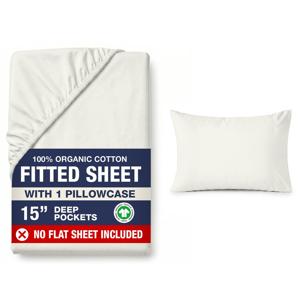 LANE LINEN 100% Organic Cotton Fitted Sheet Queen, 15" Deep Pocket Snug Fit Fully Elasticized Naturally Temperature Regulating Soft & Comfy Deep Pocket Queen - White (+Pillowcases)
