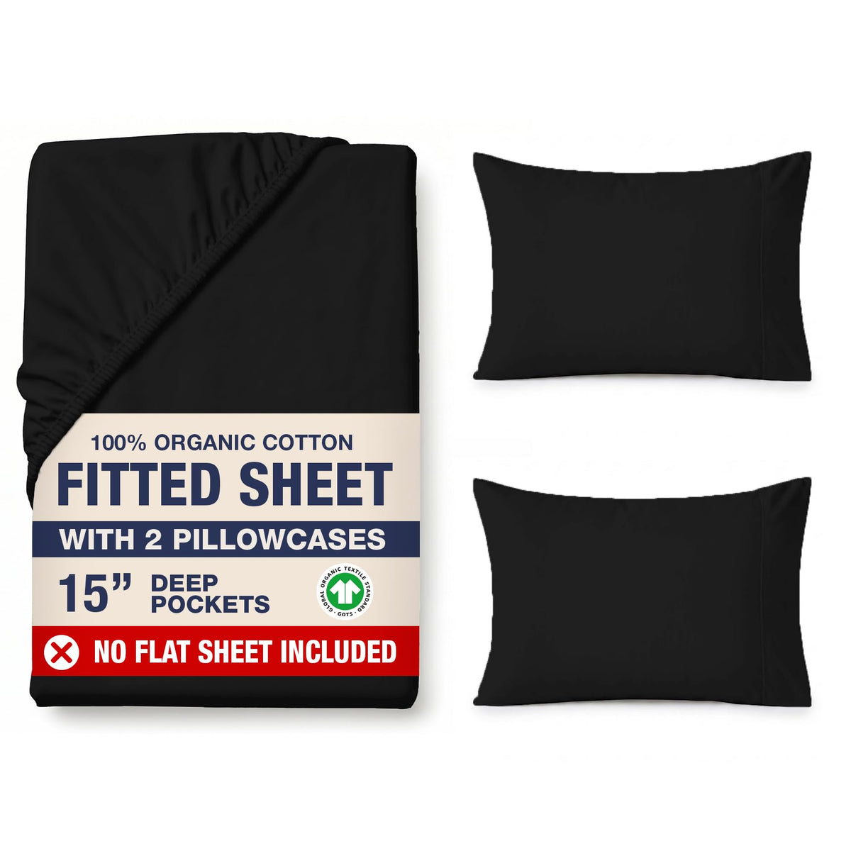 LANE LINEN 100% Organic Cotton Fitted Sheet Queen, 15" Deep Pocket Snug Fit Fully Elasticized Naturally Temperature Regulating Soft & Comfy Deep Pocket Queen - White (+Pillowcases)