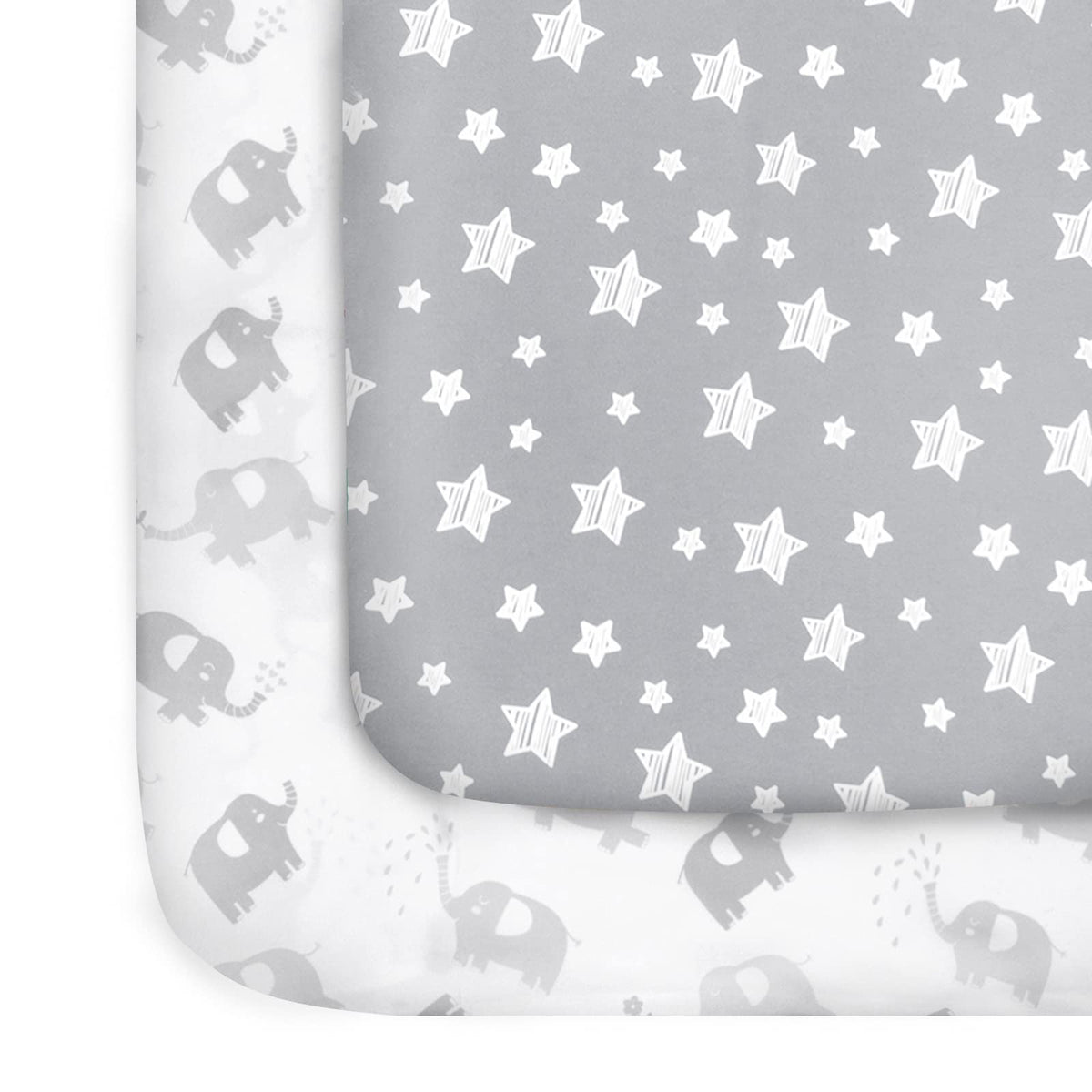 Pack and Play Sheets, 2 Pack Mini Crib Sheets, Stretchy Playard Fitted Sheet, Compatible with Graco Pack n Play, Soft and Breathable Material, Stars & Bunny