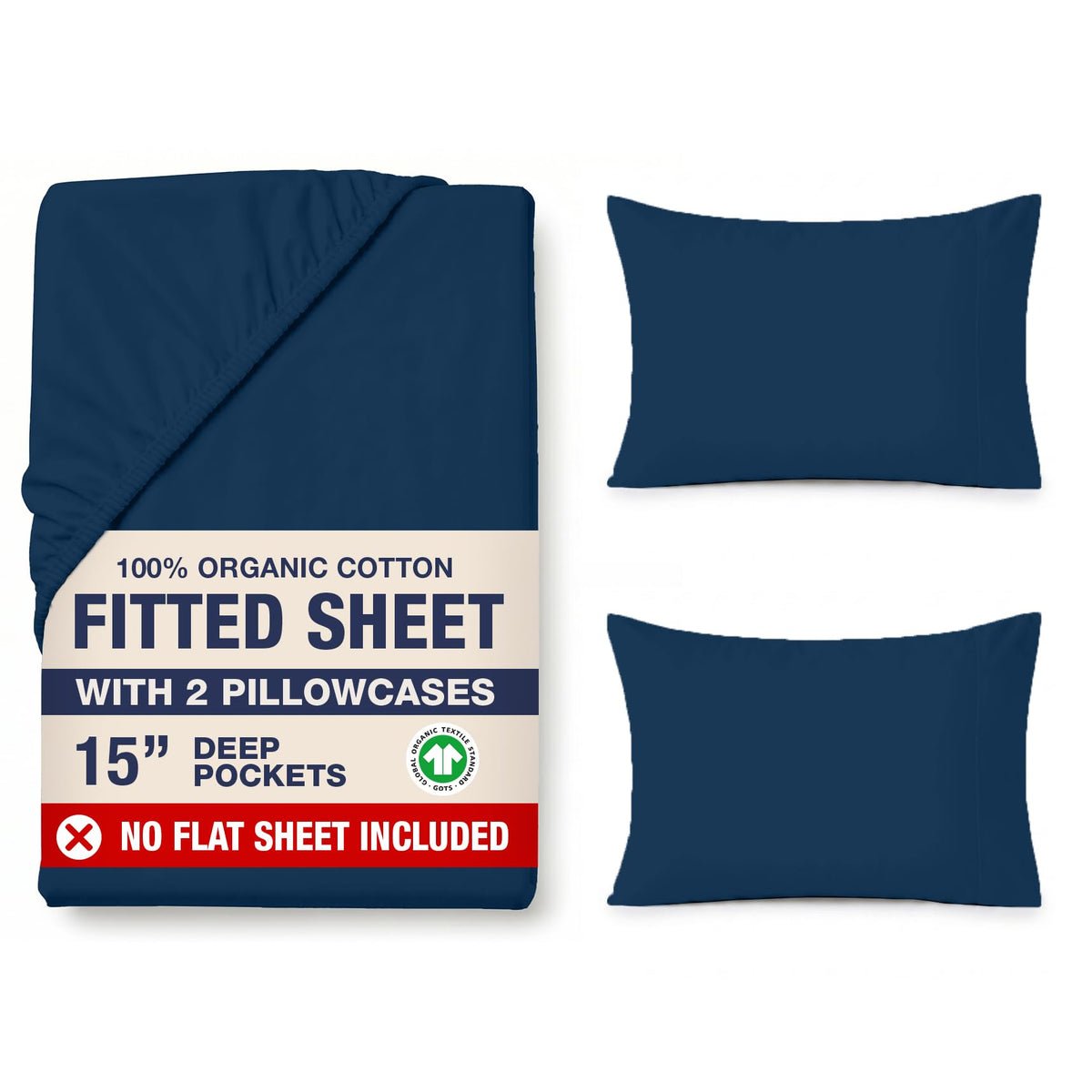 LANE LINEN 100% Organic Cotton Fitted Sheet Queen, 15" Deep Pocket Snug Fit Fully Elasticized Naturally Temperature Regulating Soft & Comfy Deep Pocket Queen - White (+Pillowcases)