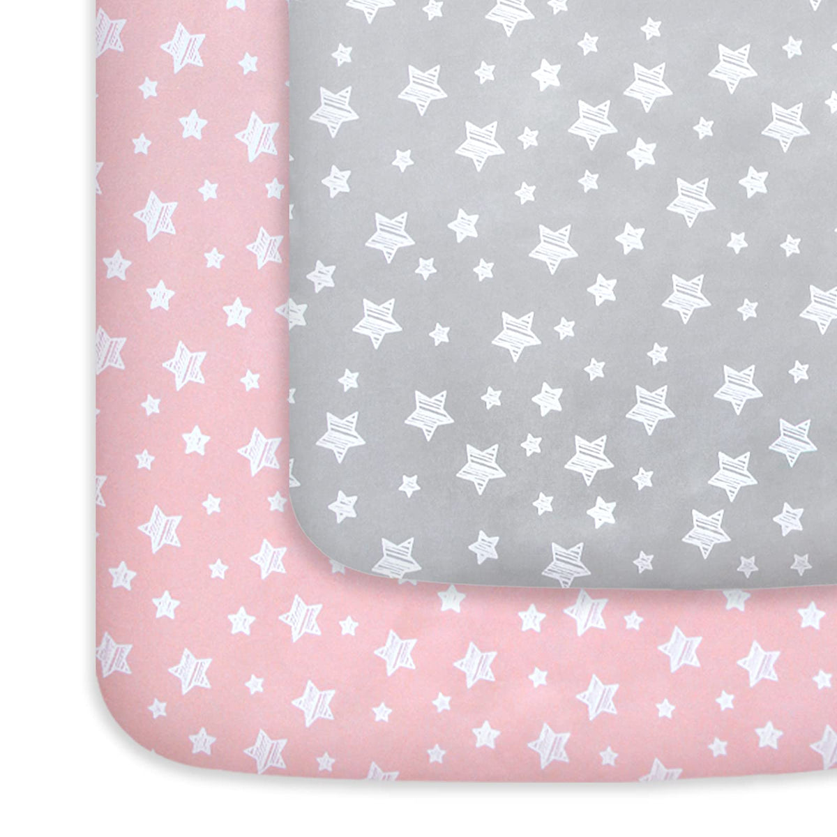 Pack and Play Sheets, 2 Pack Mini Crib Sheets, Stretchy Playard Fitted Sheet, Compatible with Graco Pack n Play, Soft and Breathable Material, Stars & Bunny