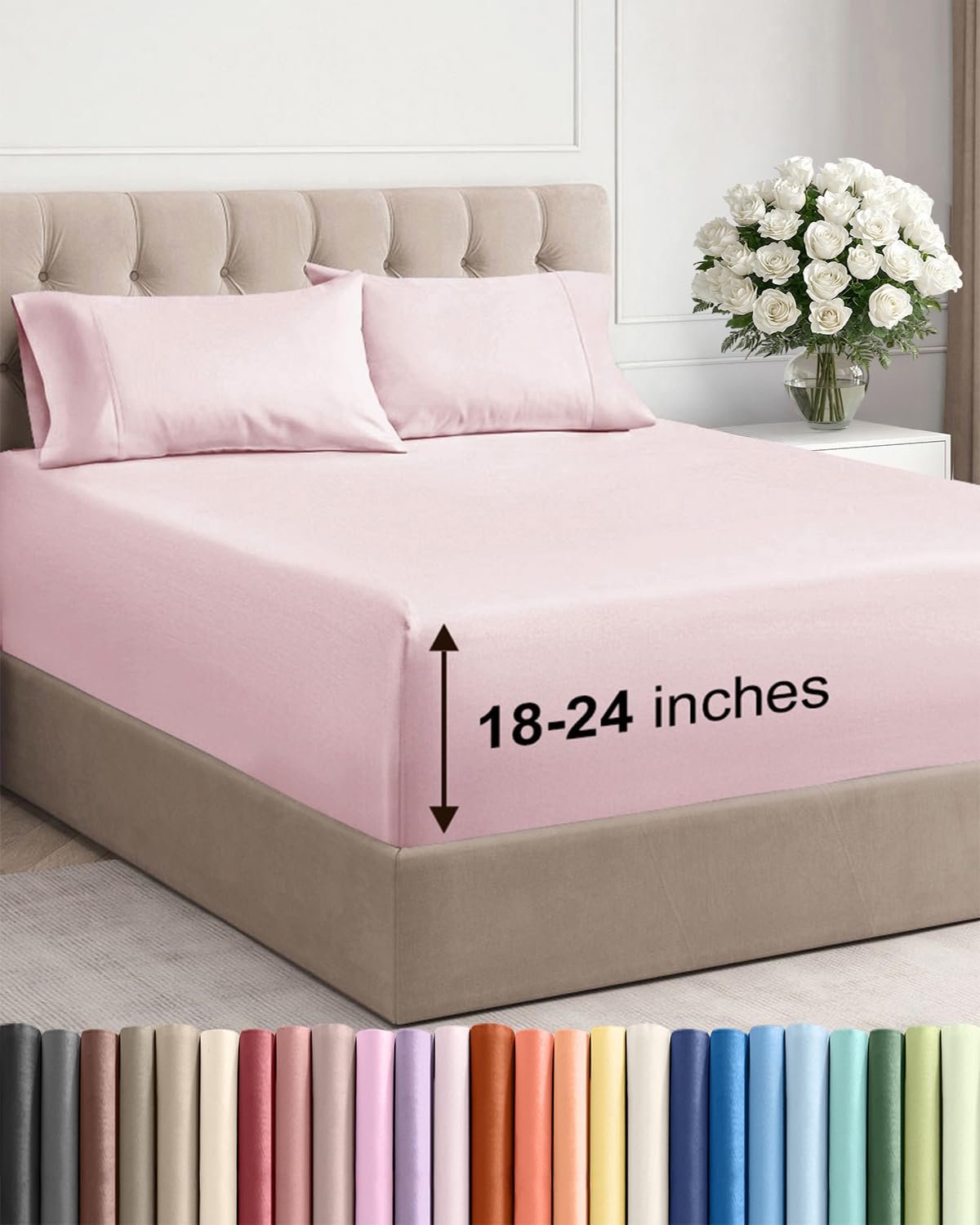 Extra Deep Queen Sheet Set - 6 Piece Breathable and Cooling Sheets - Grey