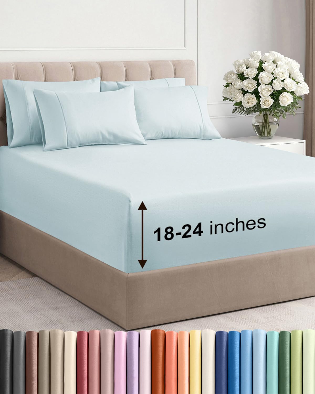 Extra Deep Queen Sheet Set - 6 Piece Breathable and Cooling Sheets - Grey