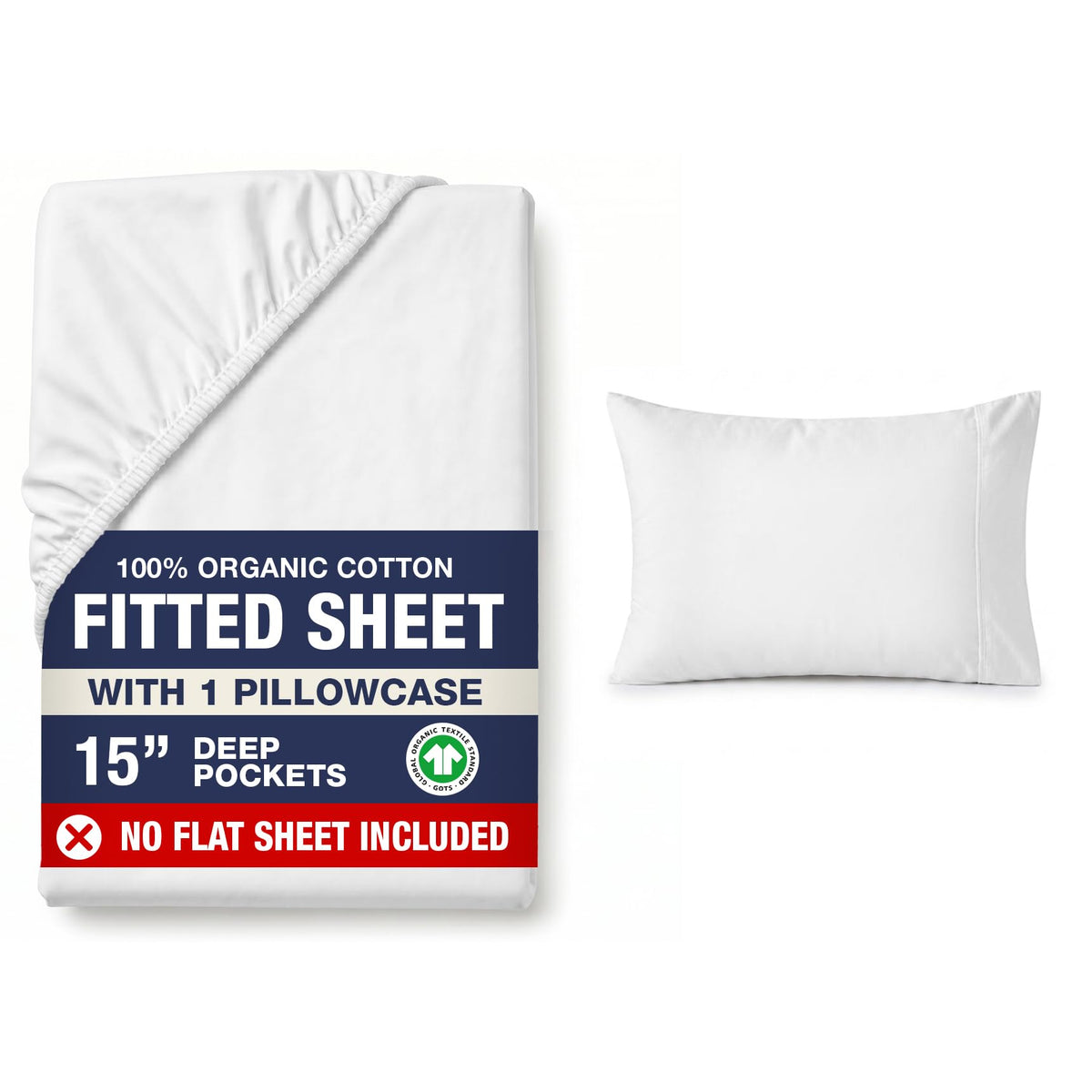 LANE LINEN 100% Organic Cotton Fitted Sheet Queen, 15" Deep Pocket Snug Fit Fully Elasticized Naturally Temperature Regulating Soft & Comfy Deep Pocket Queen - White (+Pillowcases)
