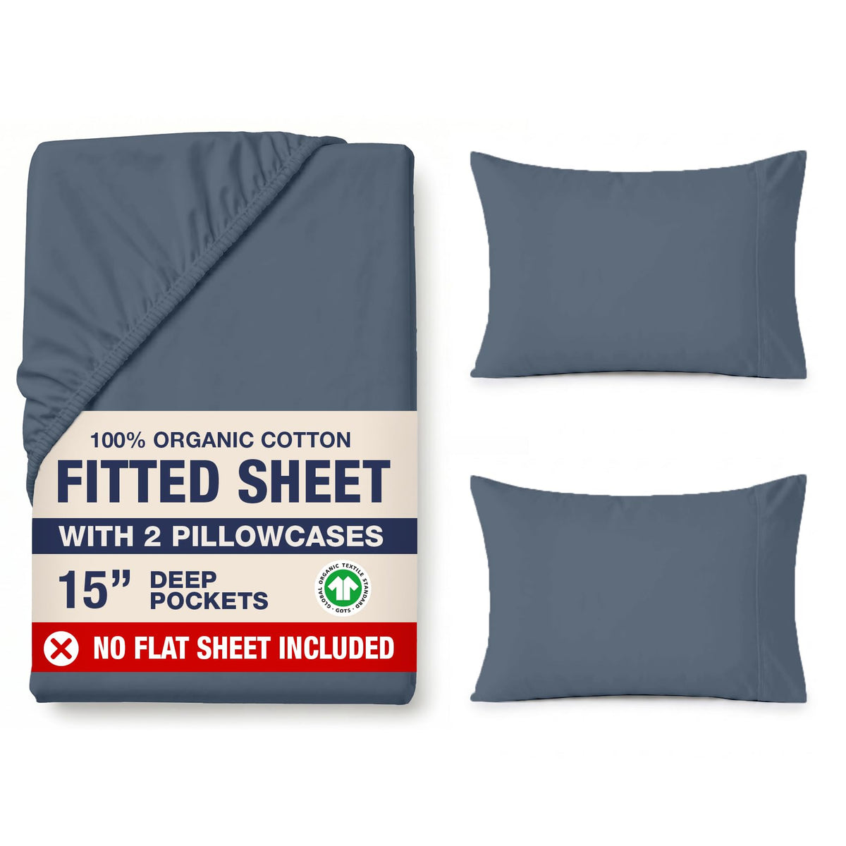 LANE LINEN 100% Organic Cotton Fitted Sheet Queen, 15" Deep Pocket Snug Fit Fully Elasticized Naturally Temperature Regulating Soft & Comfy Deep Pocket Queen - White (+Pillowcases)