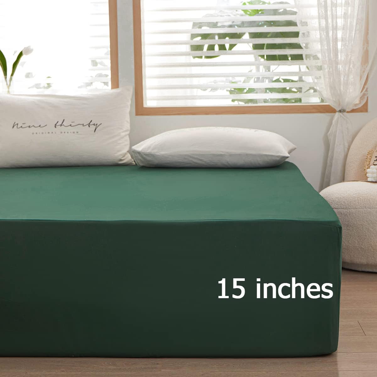 Bedding Queen Size Fitted Sheet Only- Bottom Mattress Fitted Sheet-Fits 15inches Deep Pocket Mattress-Soft and Microfibe-Shrinkage and Fade Resistantr-Easy Care-Dark Green
