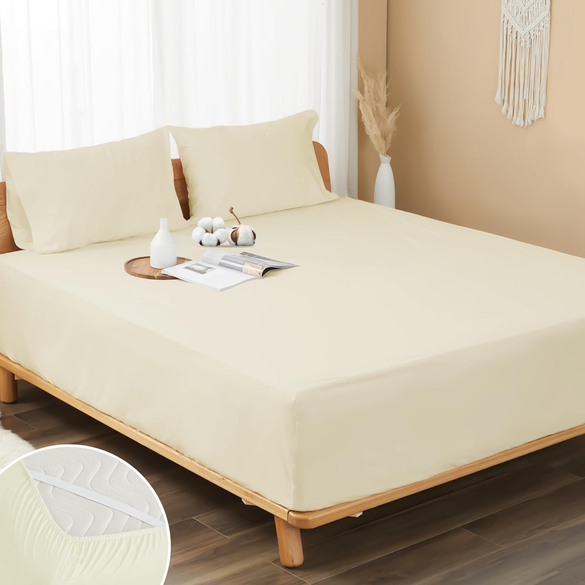 100% Cotton Percale Fitted Sheet King Size, 15" Deep Pocket, White