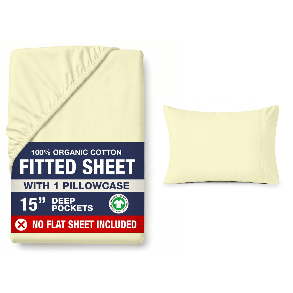 LANE LINEN 100% Organic Cotton Fitted Sheet Queen, 15" Deep Pocket Snug Fit Fully Elasticized Naturally Temperature Regulating Soft & Comfy Deep Pocket Queen - White (+Pillowcases)